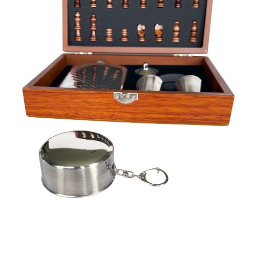 Silver Hip Flask and Chess Set