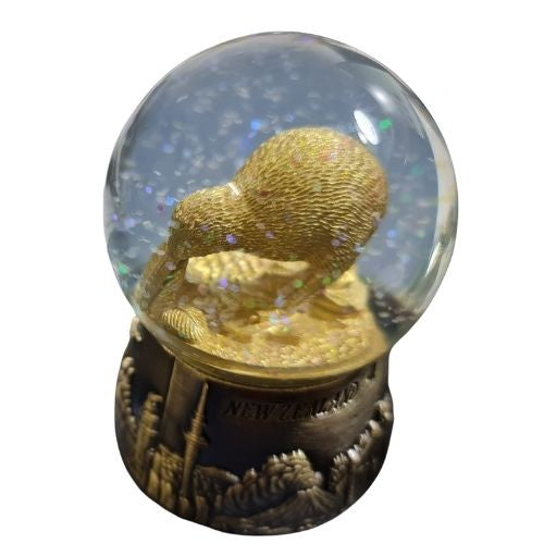 Kiwi with Bronze Cities Snow Globe - 9cm