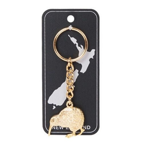 Gold 3D Kiwi Metal Keyring