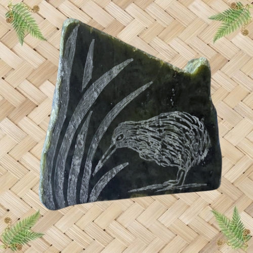NZ Greenstone Polished Rock - Kiwi
