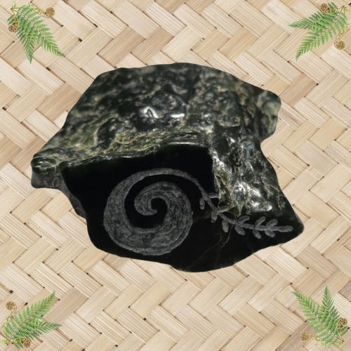 NZ Greenstone Polished Rock - Koru