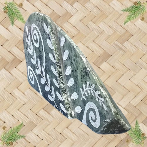 NZ Greenstone Polished Rock - Koru & Fern