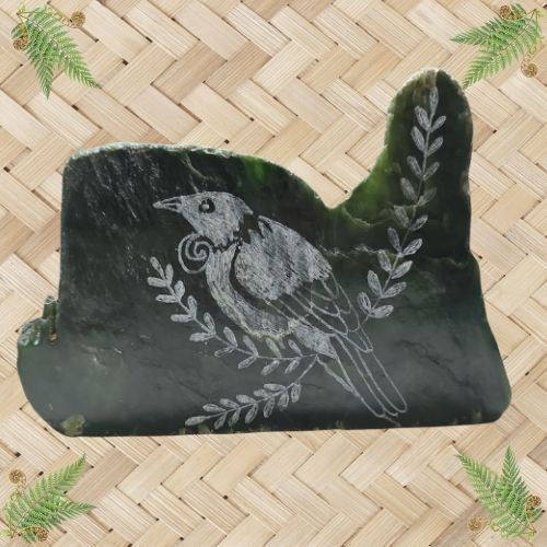 NZ Greenstone Polished Rock - Tui