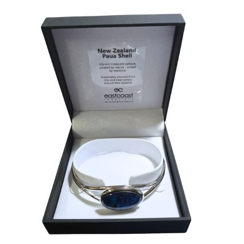 Paua Cuff Bangle Oval - Silver