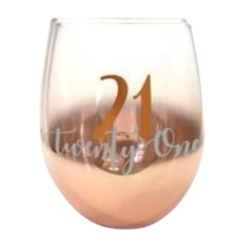 Rose Gold Ombre Stemless Wine Glass - 21st