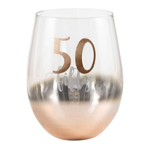Rose Gold Ombre Stemless Wine Glass - 50th