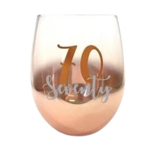 Rose Gold Ombre Stemless Wine Glass - 70th