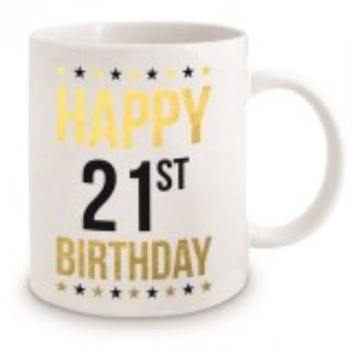 Happy Birthday Mug - Gold Foil White - 21st