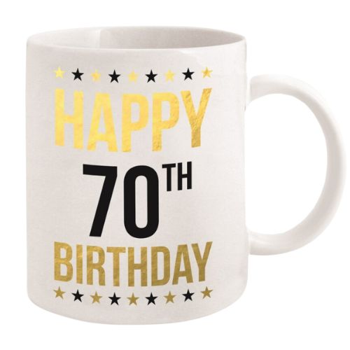 Happy Birthday Mug - Gold Foil White - 70th