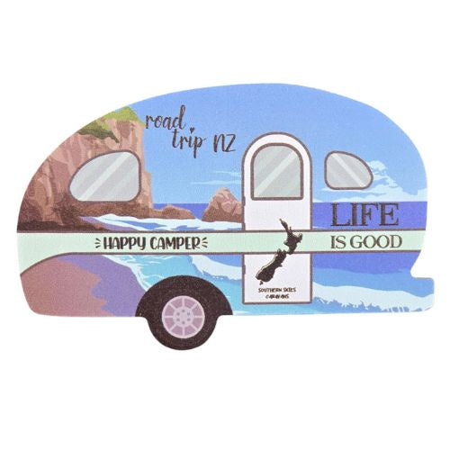 Happy Camper Caravan Magnet with Cliffs & Beach