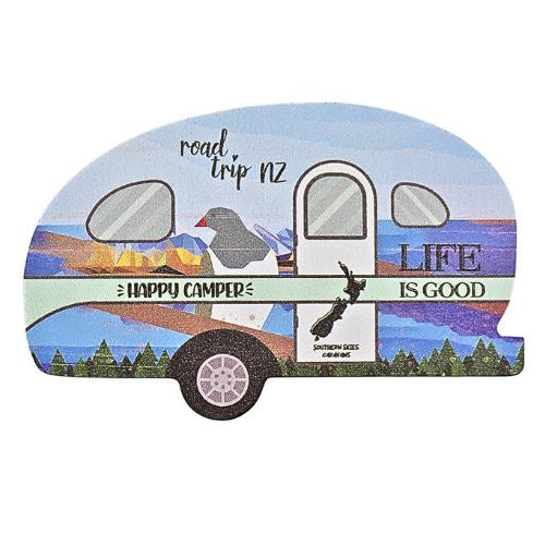 Happy Camper Caravan Magnet with Kereru