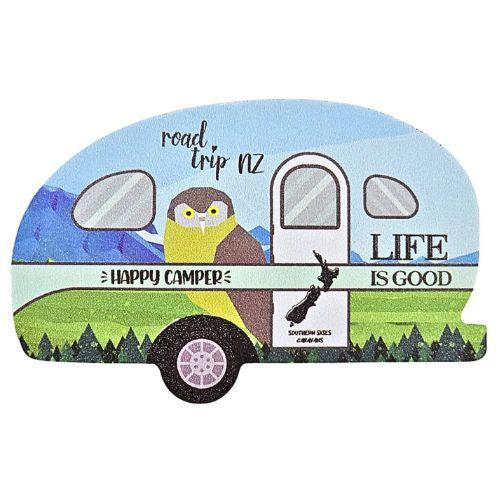 Happy Camper Caravan Magnet with Morepork