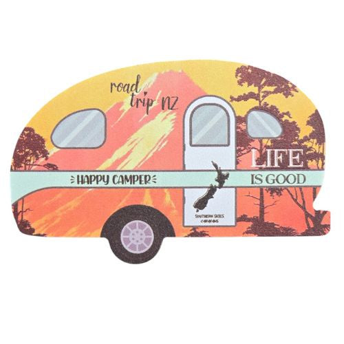 Happy Camper Caravan Magnet with Mountains - Orange