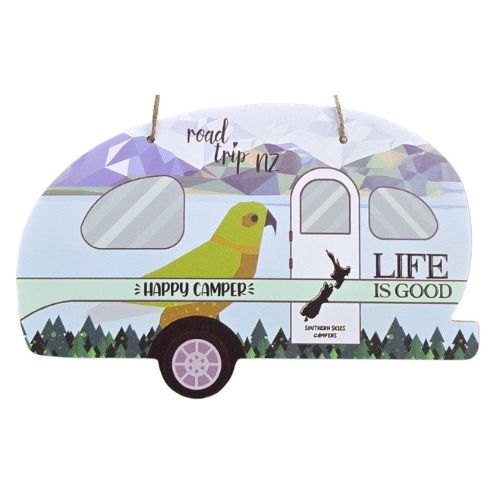 Happy Camper Caravan Plaque with Kea