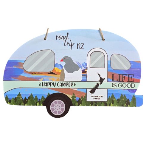 Happy Camper Caravan Plaque with Kereru