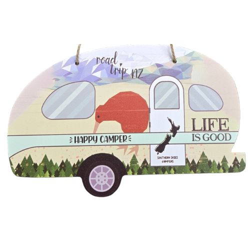 Happy Camper Caravan Plaque with Kiwi