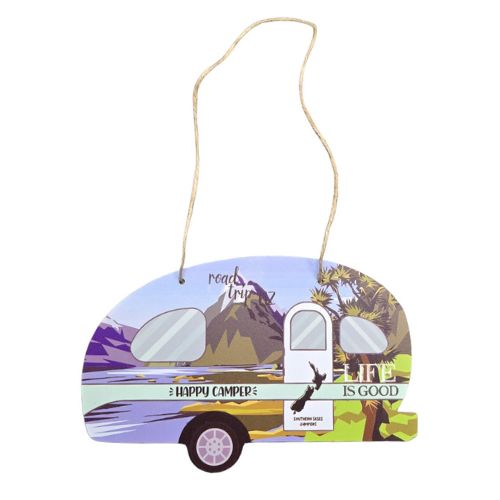 Happy Camper Caravan Plaque with Mountains - Green