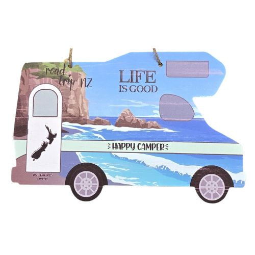 Happy Camper Motor Home Plaque with Cliffs & Beach