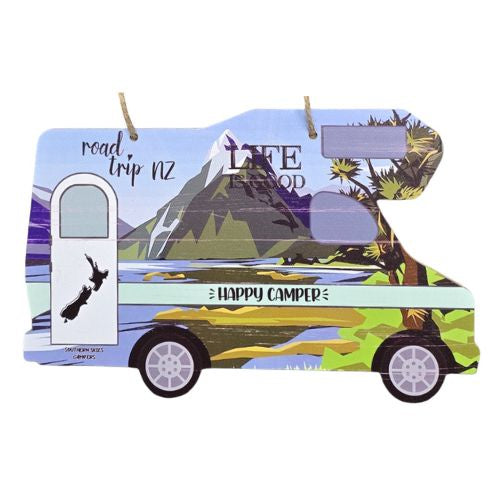 Happy Camper Motor Home Plaque with Mountains - Green