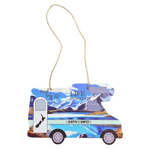 Happy Camper Motor Home Plaque with Mountains - Blue