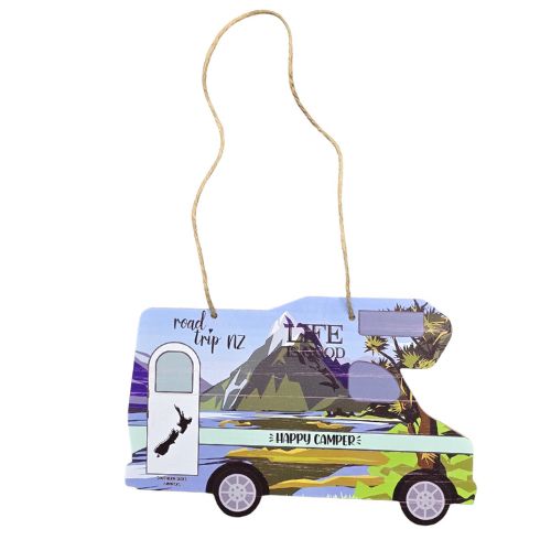 Happy Camper Motor Home Plaque with Mountains - Green