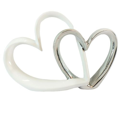 White & Silver Ceramic Hearts