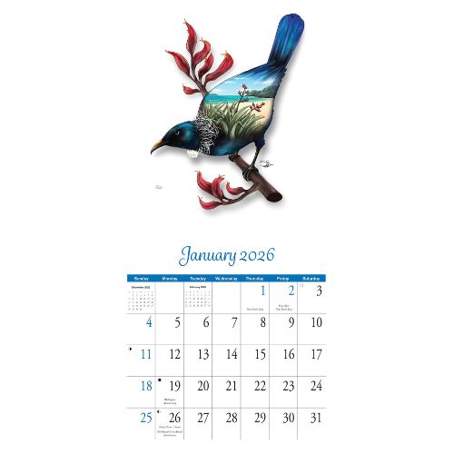 Sophie Blokker New Zealand Natives Birds Eye View Wall Calendar - 2026