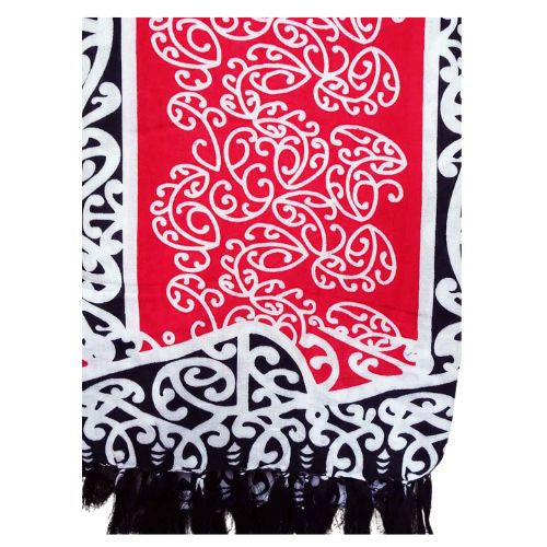 Sarong Kowhaiwhai Bold Print - Black, Red & White