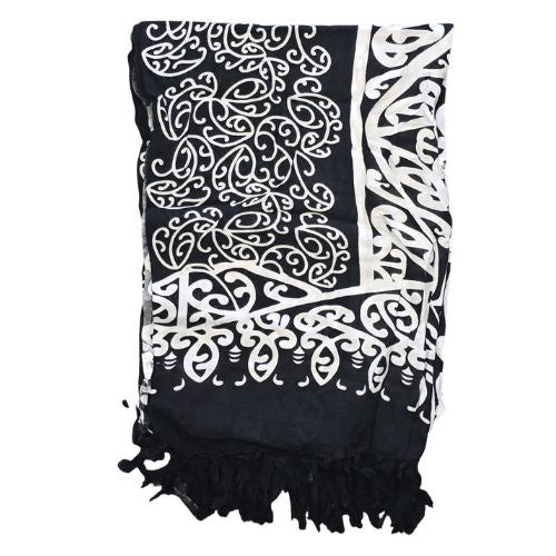 Sarong Kowhaiwhai Print - Black & White