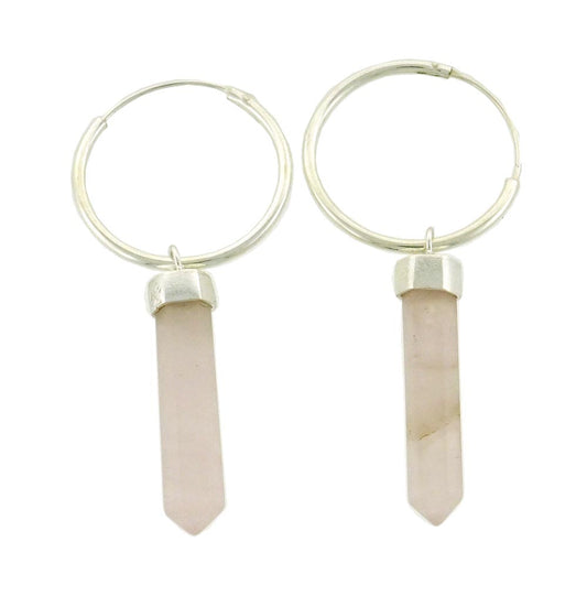 Rose Quartz Point on Sleeper Sterling Silver Earrings