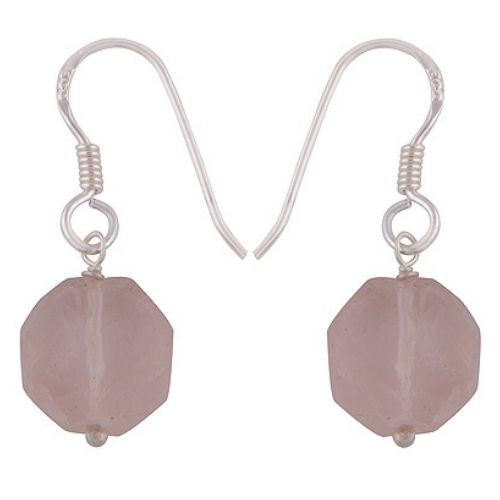 Rose Quartz Raw Shape on Sterling Silver Earrings