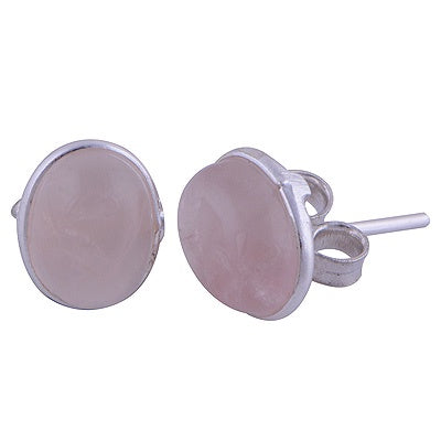 Rose Quartz Oval Stud on Sterling Silver Earrings