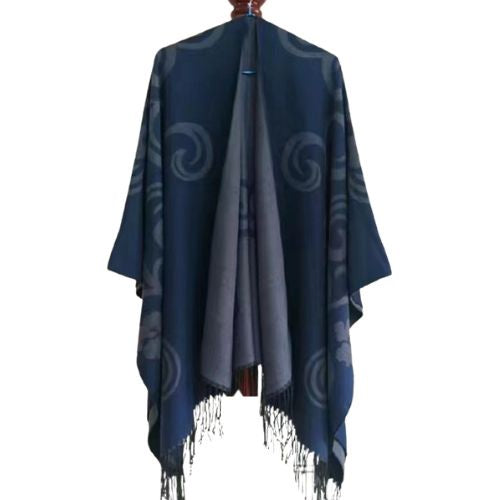 Turquoise Curls Reversable Cape with Tassels