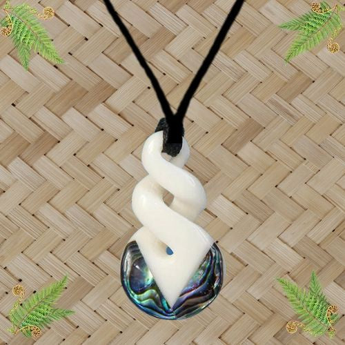 Bone Double Twist with Paua Pendant - 30mm