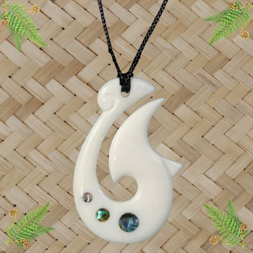 Bone Hook Pendant with Paua - 45mm