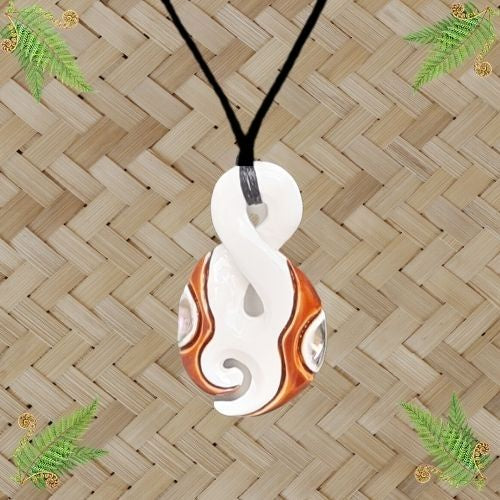 Bone Single Twist  with Paua and Stain Pendant - 47mm