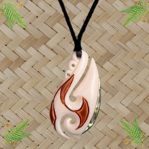 Hook with Paua and Stain Bone Pendant - 38mm