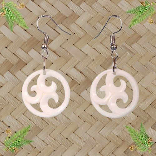 Bone Triple Koru Earrings - 25mm