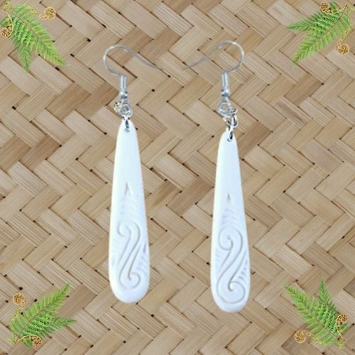 Bone Drop Engraved Pattern Earrings - 50mm