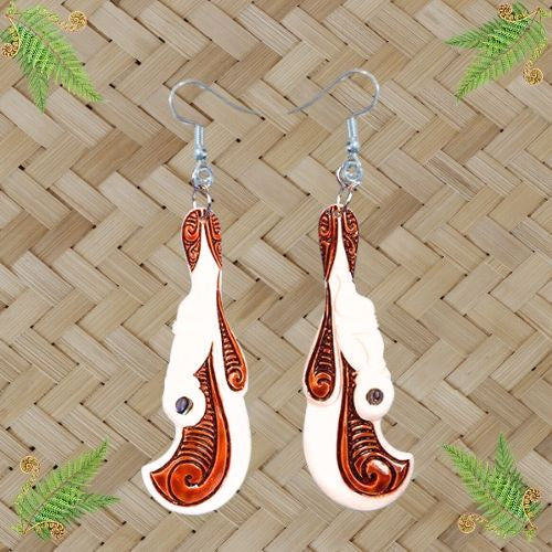 Bone Wahaika Patu Earrings with Stain - 70mm