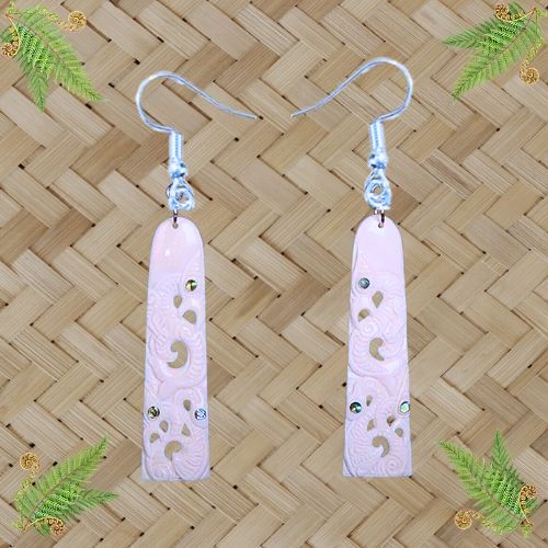 Bone Toki Triple Manaia with Paua Earrings - 74mm