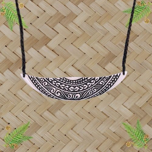 Hei Moko Bone Breastplate Pendant with Black Markings - 140mm