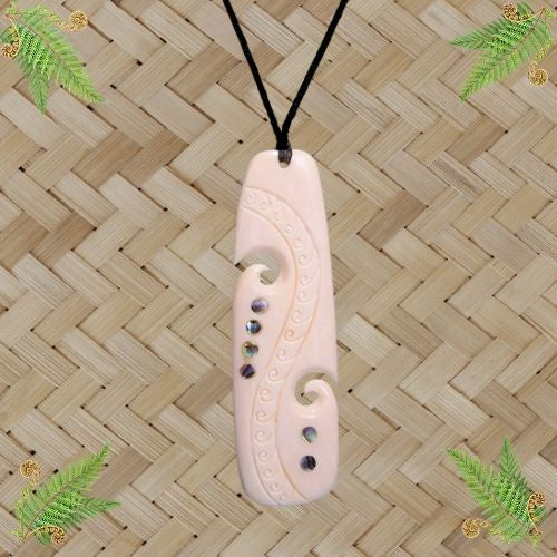 Bone Drop Pendant with Paua Shell - 85mm