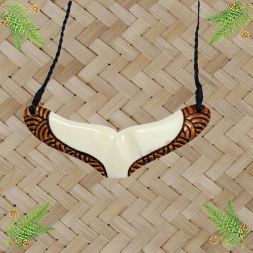 Bone Whale Tail Pendant with Stain - 85mm