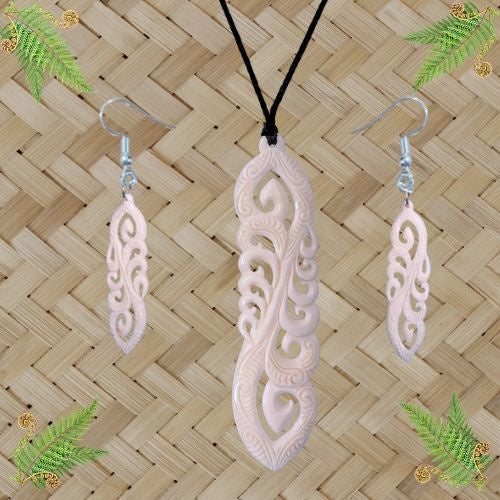 Bone Multi Koru Pendant & Earrings Set
