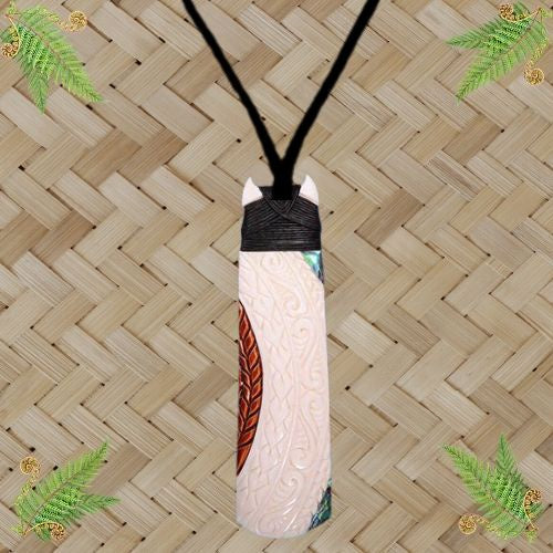 Bone Toki with Paua & Stain Pendant - 130mm