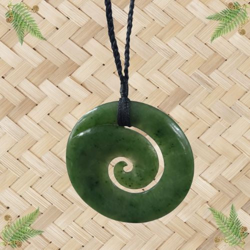 NZ Greenstone Closed Koru Pendant - 60mm.