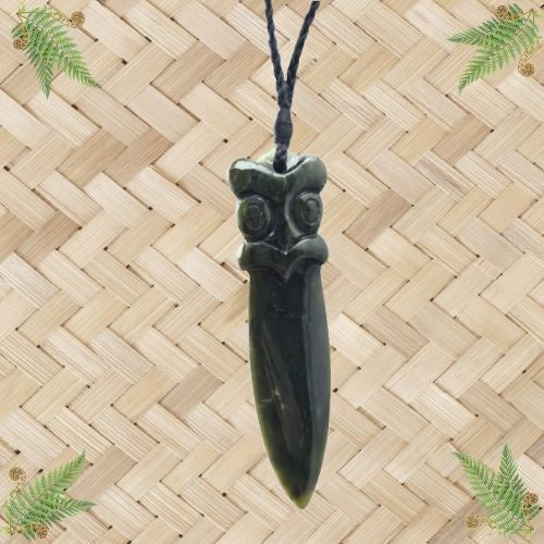NZ Greenstone Taiaha Tip Pendant - 105mm