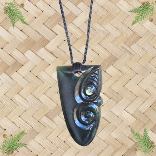 NZ Greenstone Tongue With Face Pendant - 60mm