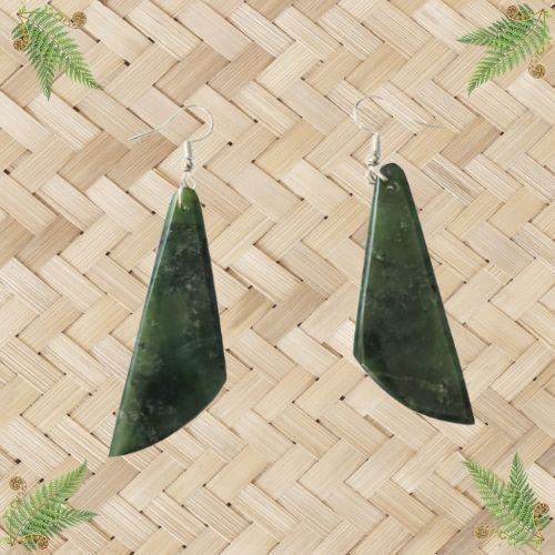 NZ Greenstone Wedge Earrings - 55mm